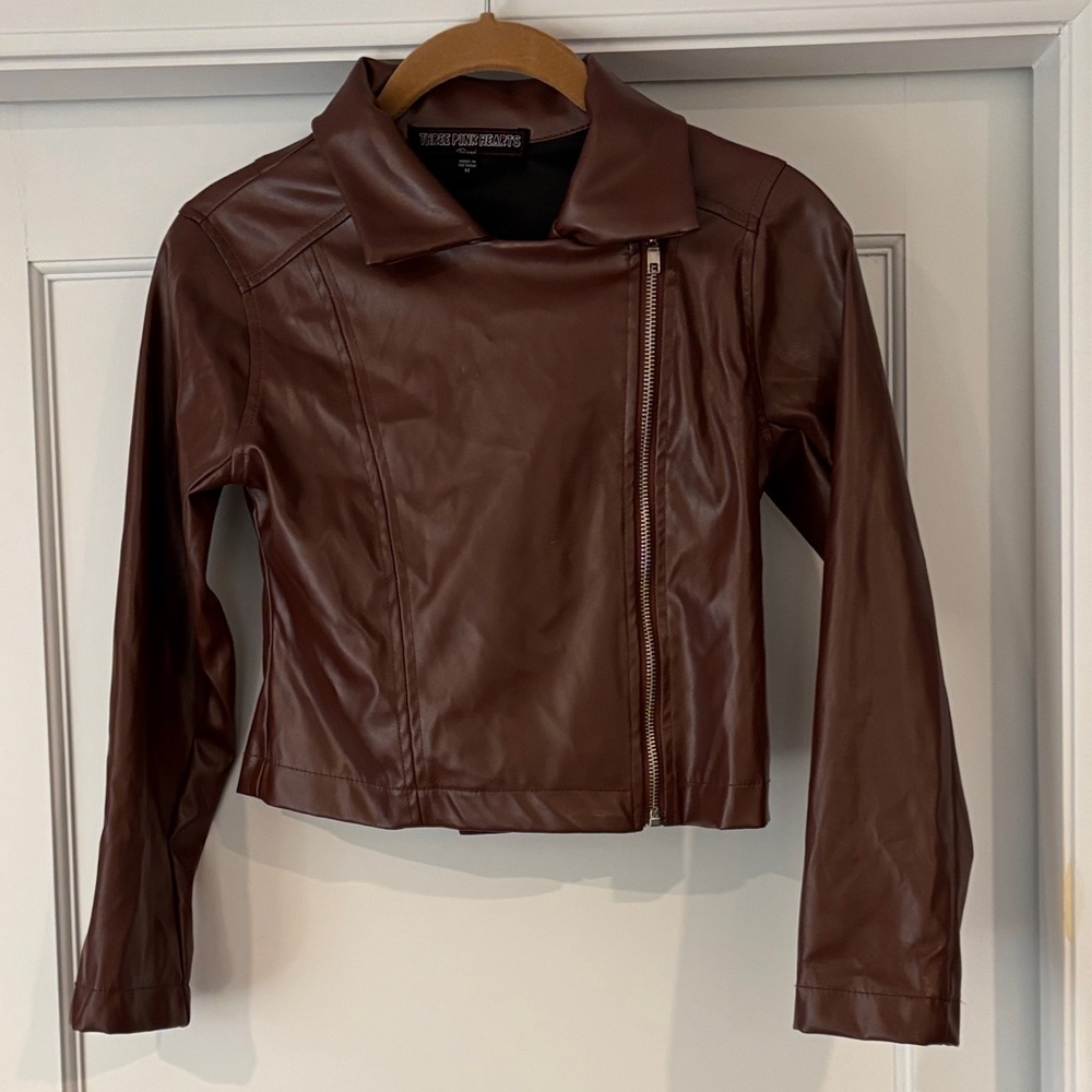 Faux Leather Chocolate Brown Jacket.  Girls